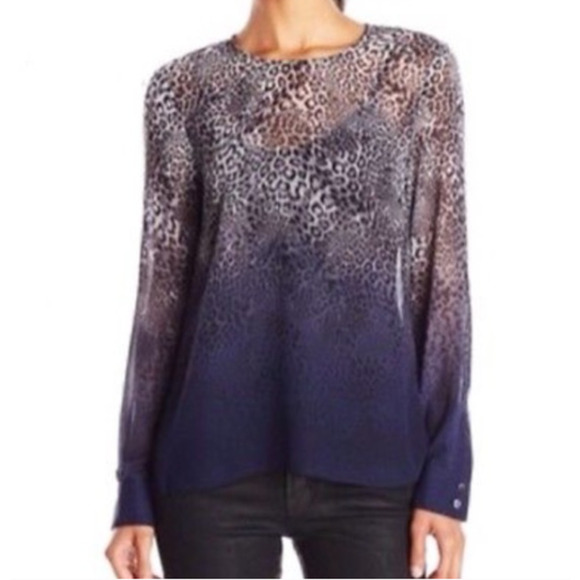 Vince Camuto Ombre Leopard Print High Low Long Sleeve Blouse Blue Size XS - Picture 11 of 11